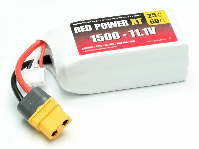 Red Power XT LiPo Accu 11.1 Volt 1500mAh 25C XT60/XH