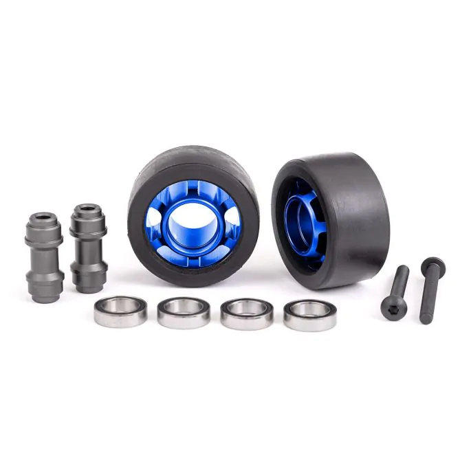 Traxxas Wheels, Wheelie Bar, 6061-T6 Aluminium (Blue-Anodized) (2)/ Axle, Wheelie Bar, 6061-T6 Aluminium (2)/ 10X15X4 Ball Bearings (4)