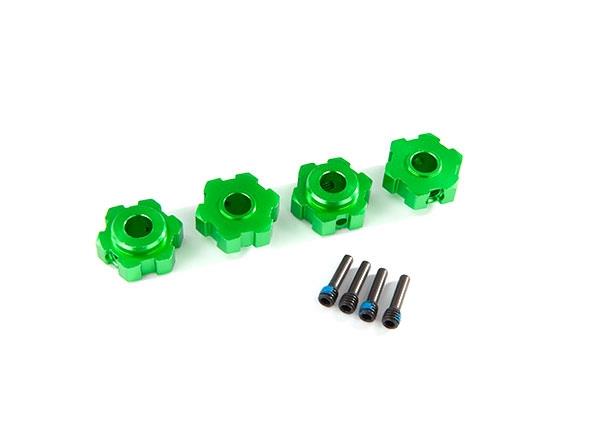 Traxxas Wheel hubs hex aluminum (green-anodized) (4)/ 4x13mm screw pins (4)
