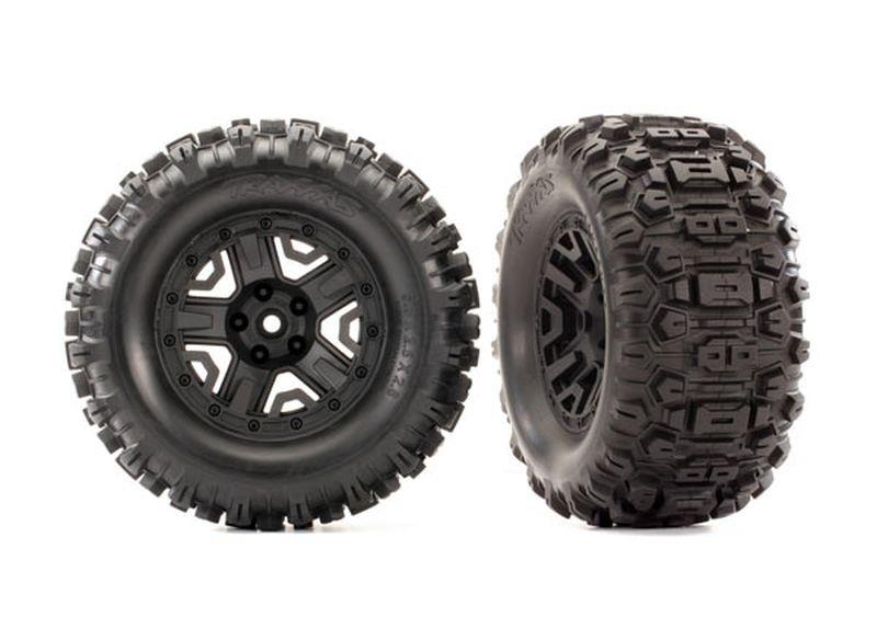 Traxxas Tires & Wheels Assembled Glued (2.8") Rustler® 4X4 Black Wheels Sledgehammer tires, Foam Inserts (2) (TSM Rated)