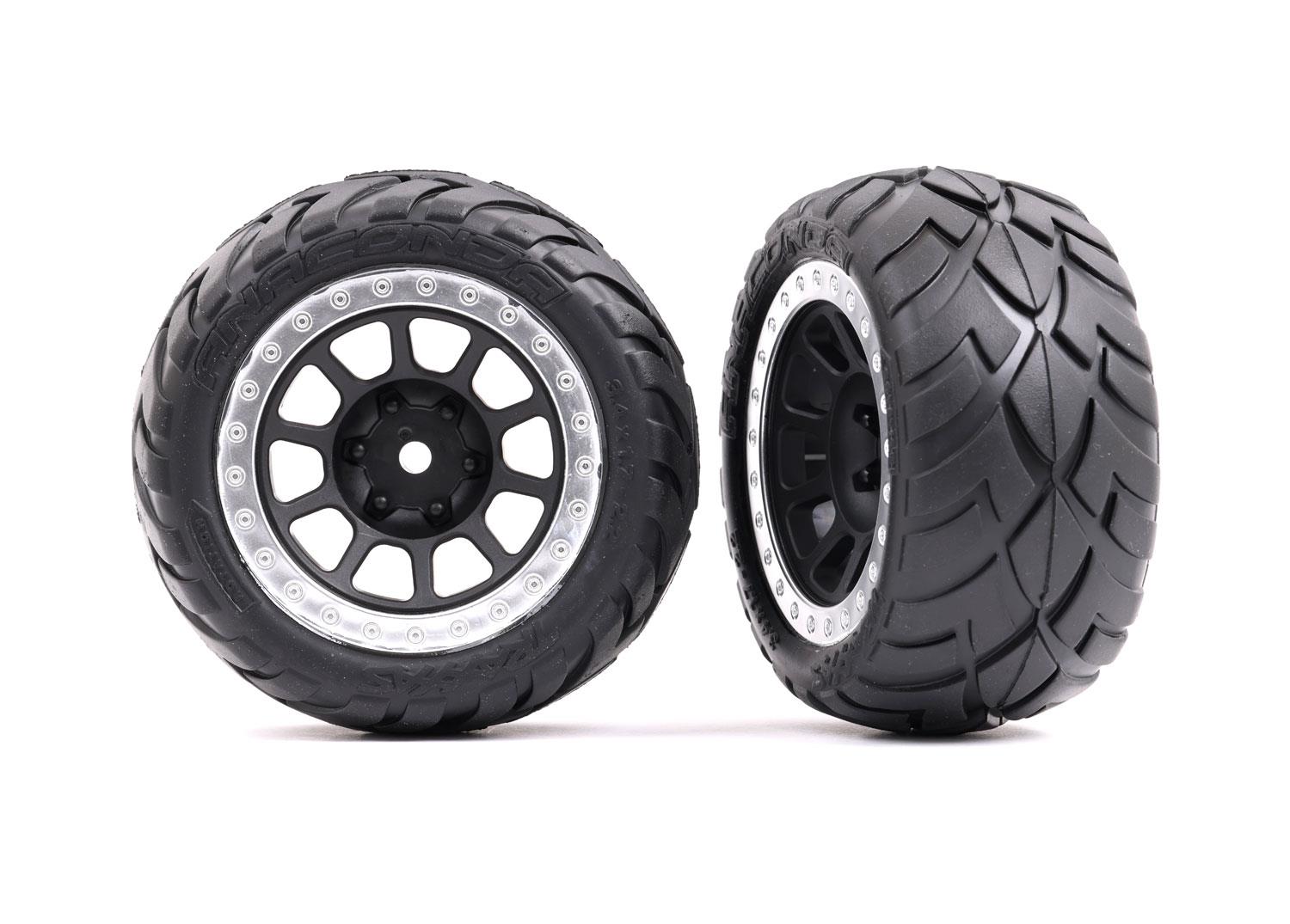Traxxas Tires & wheels assembled (2.2' graphite gray satin chrome beadlock wheels Anaconda 2.2' tires with foam inserts) (2) (Bandit rear)