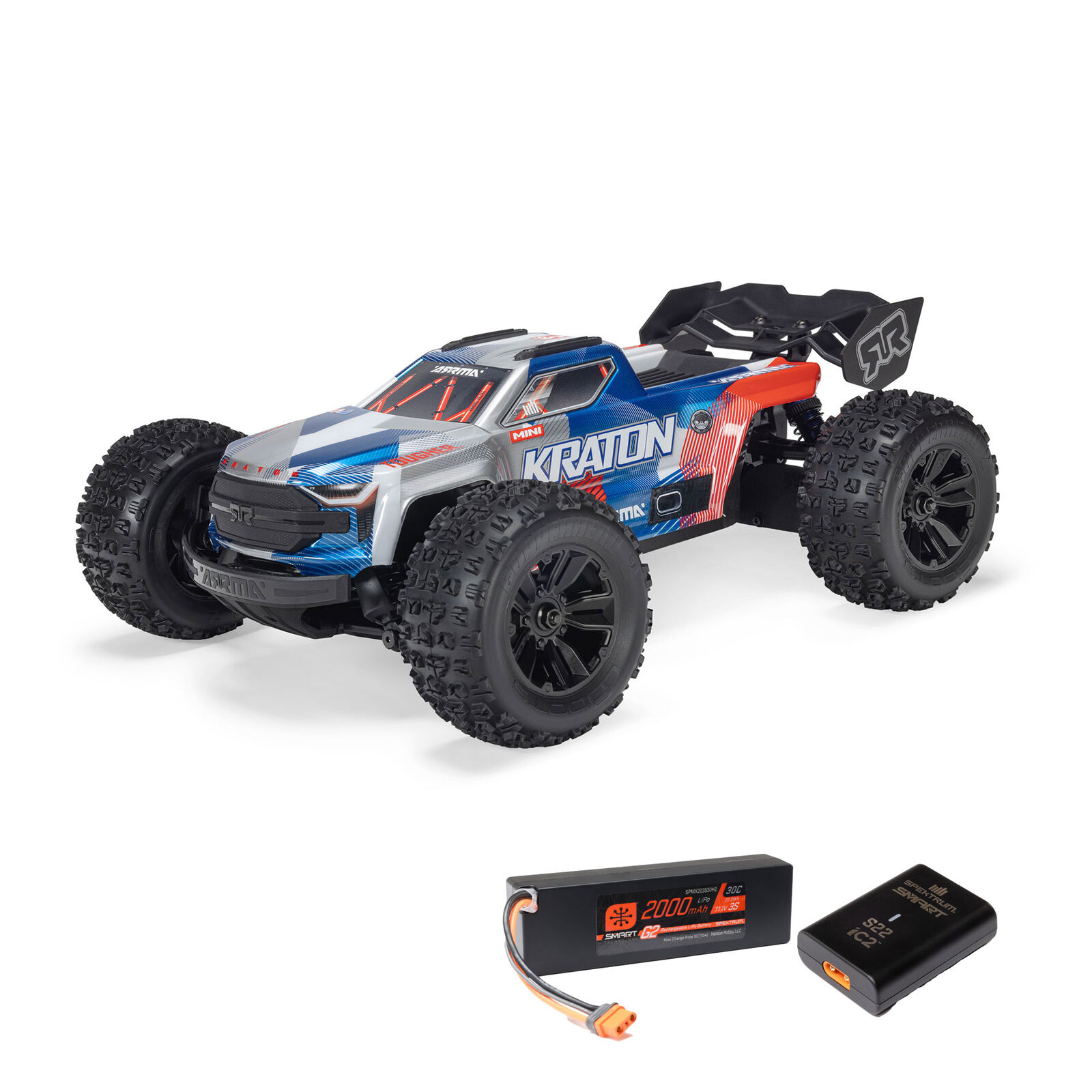 Arrma Mini Kraton 3S DSC 4X4 RTR Brushless Speedtruck (inclusief accu en lader) Red/Blue 1/16
