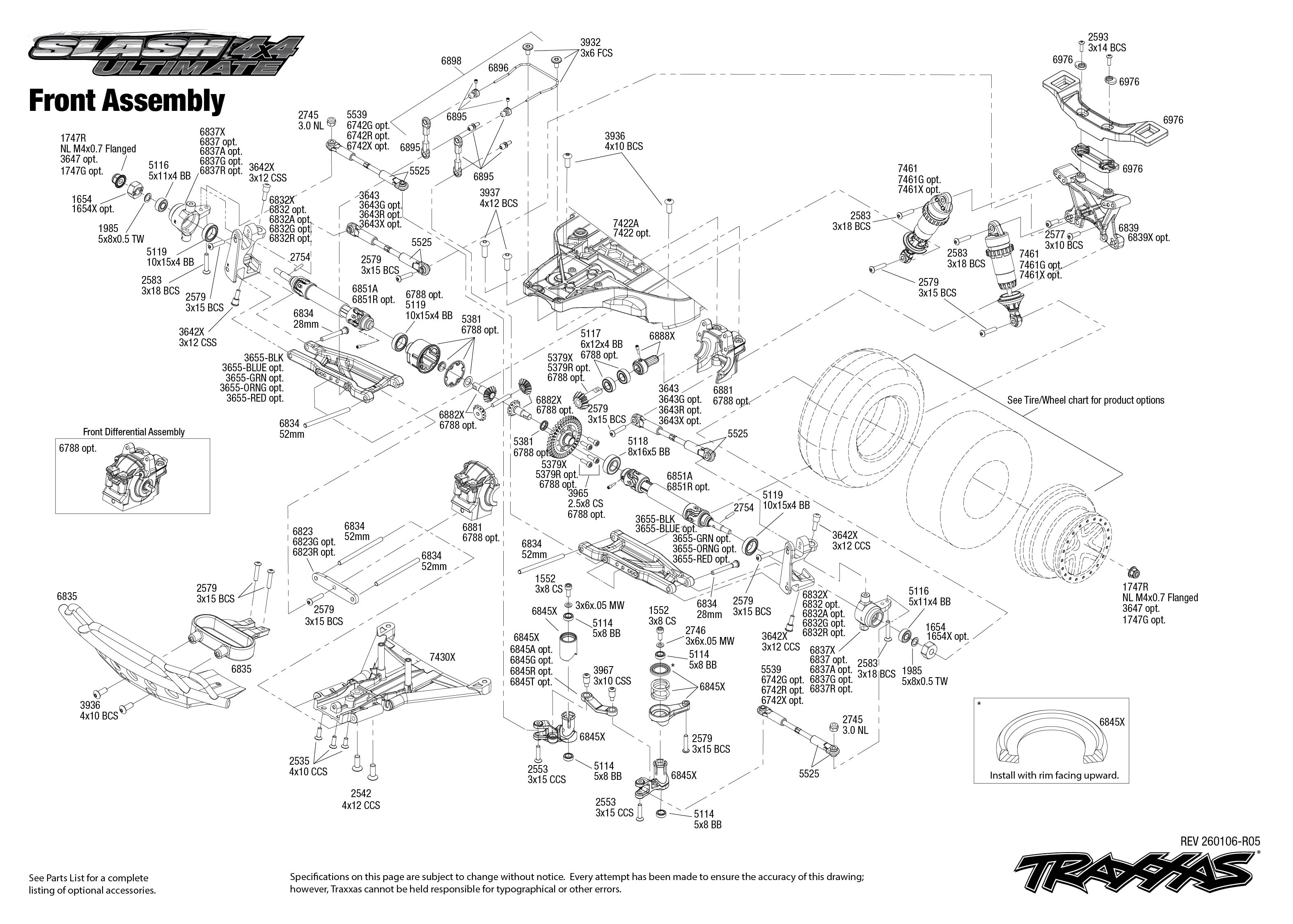 Traxxas Slash 4X4 Ultimate (68277-4) Front Assembly Exploded View