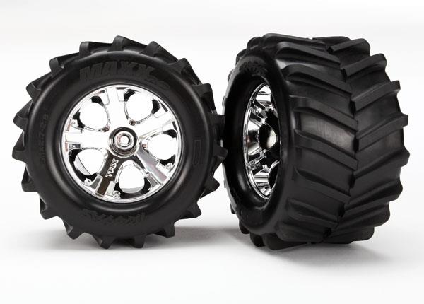 Traxxas Tires & wheels, assembled, glued 2.8" (All-Star chrome wheels, Maxx® tires, foam inserts) (2)
