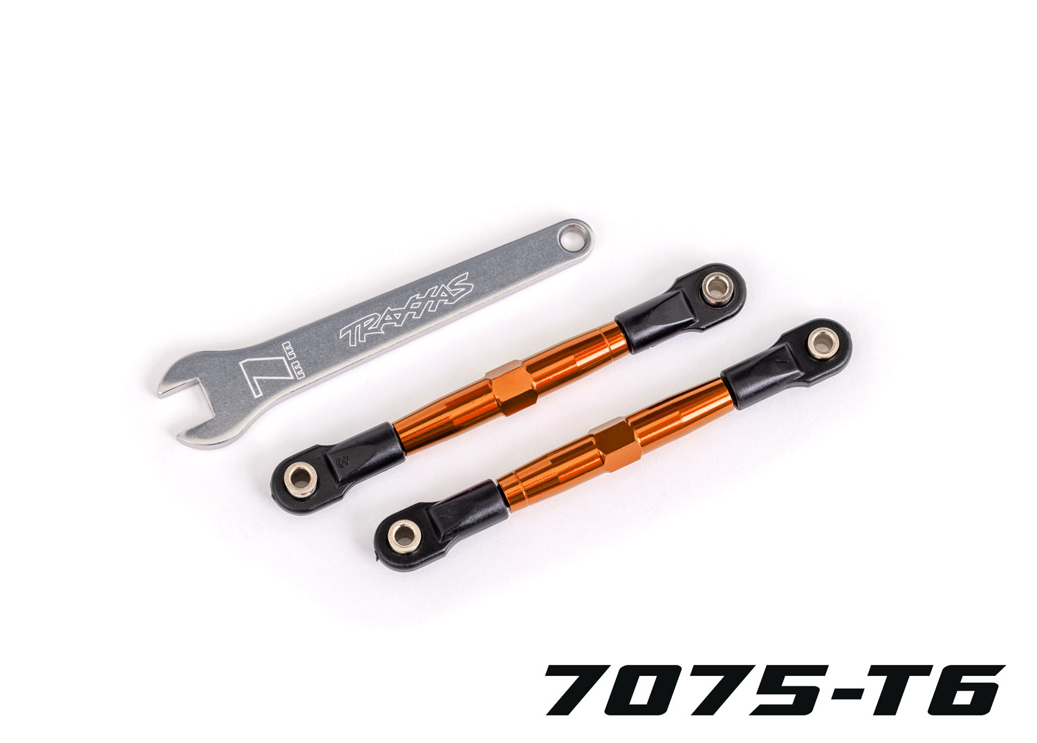 Traxxas Toe links front (TUBES orange-anodized 7075-T6 aluminum stronger than titanium) (2) (assembled with rod ends and hollow balls)/ aluminum wrench (1) (fits Drag Slash)