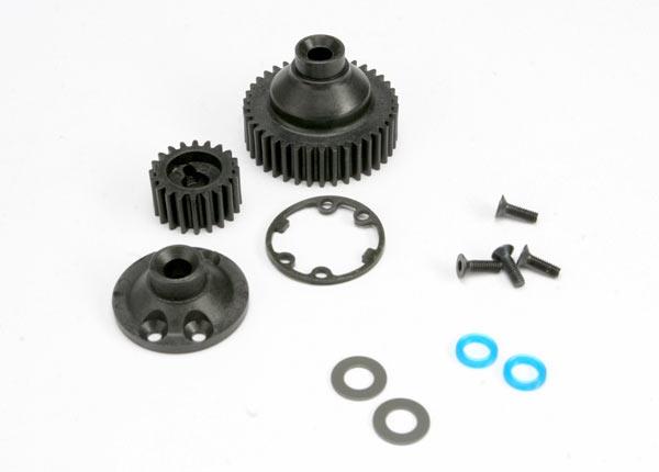 Traxxas Gears, differential 38-T (1)/ differential drive gear 20-T/ side cover plate (1)/ gasket (1)/ output gear seals (x-ring) (2)/ 2.5x8mmCCS (4)/ 5x10x.5mmTW (2)