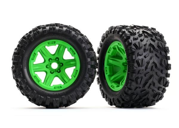Traxxas Tires & wheels, assembled, glued (green wheels, Talon EXT tires, foam inserts) (2) (17mm splined) (TSM® rated)