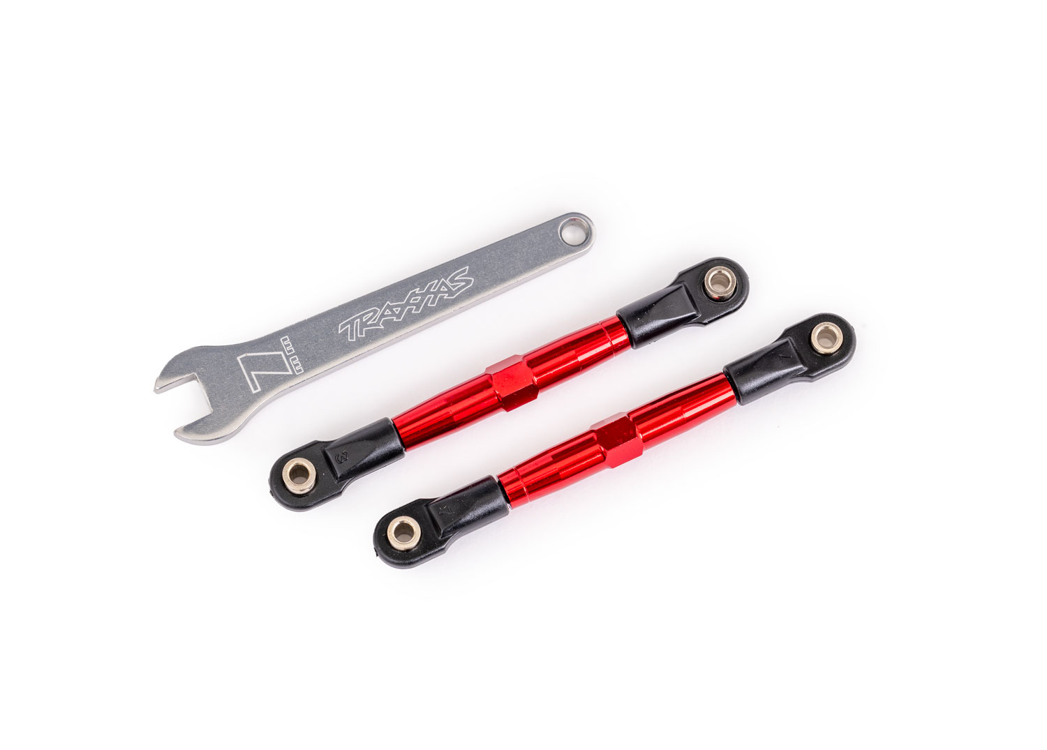 Traxxas Toe links front (TUBES red-anodized 7075-T6 aluminum stronger than titanium) (2) (assembled with rod ends and hollow balls)/ aluminum wrench (1) (fits Drag Slash)