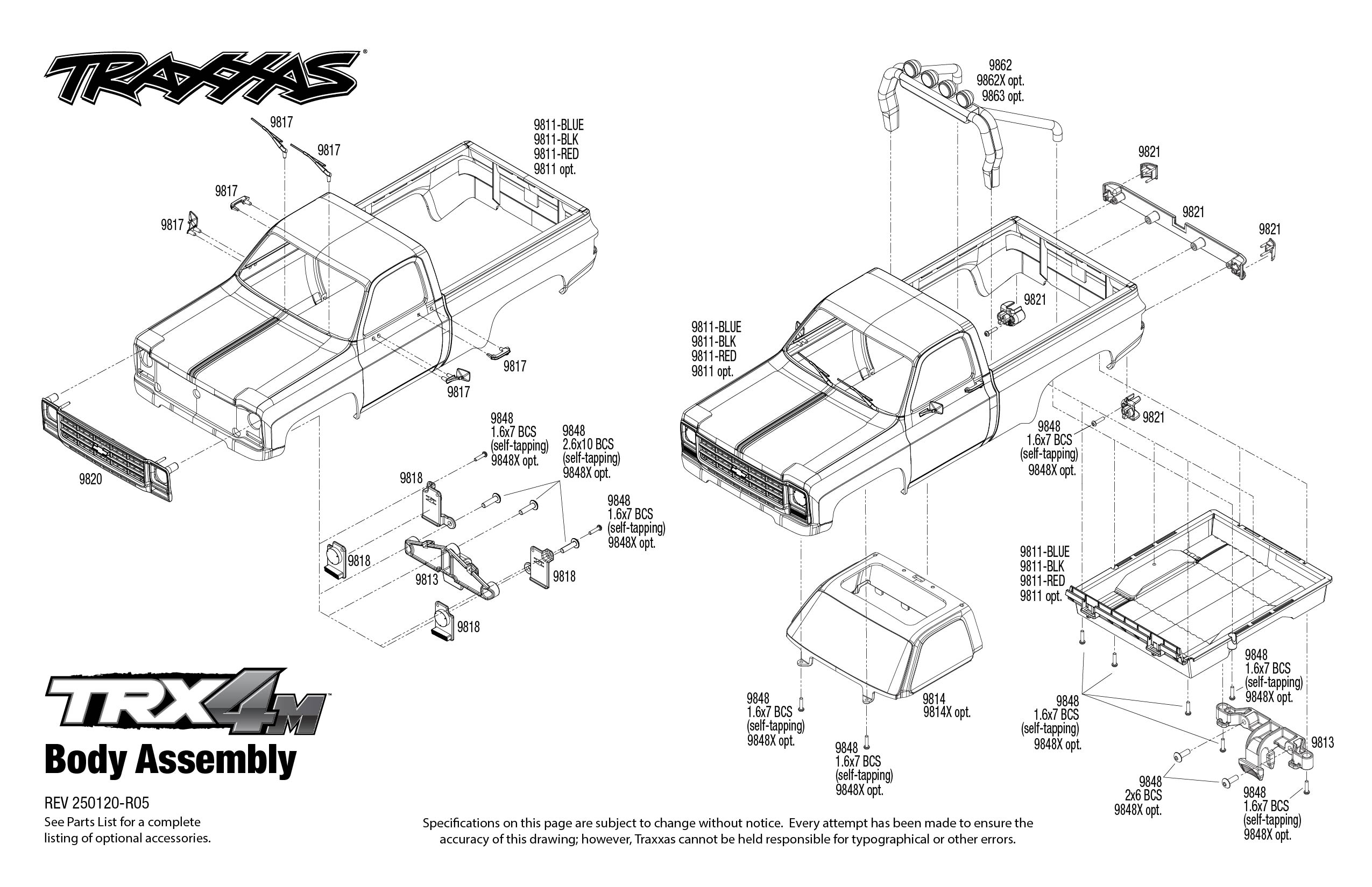 Traxxas TRX-4M Chevrolet K10 High Trail Edition (97064-1) Body Assembly Exploded View