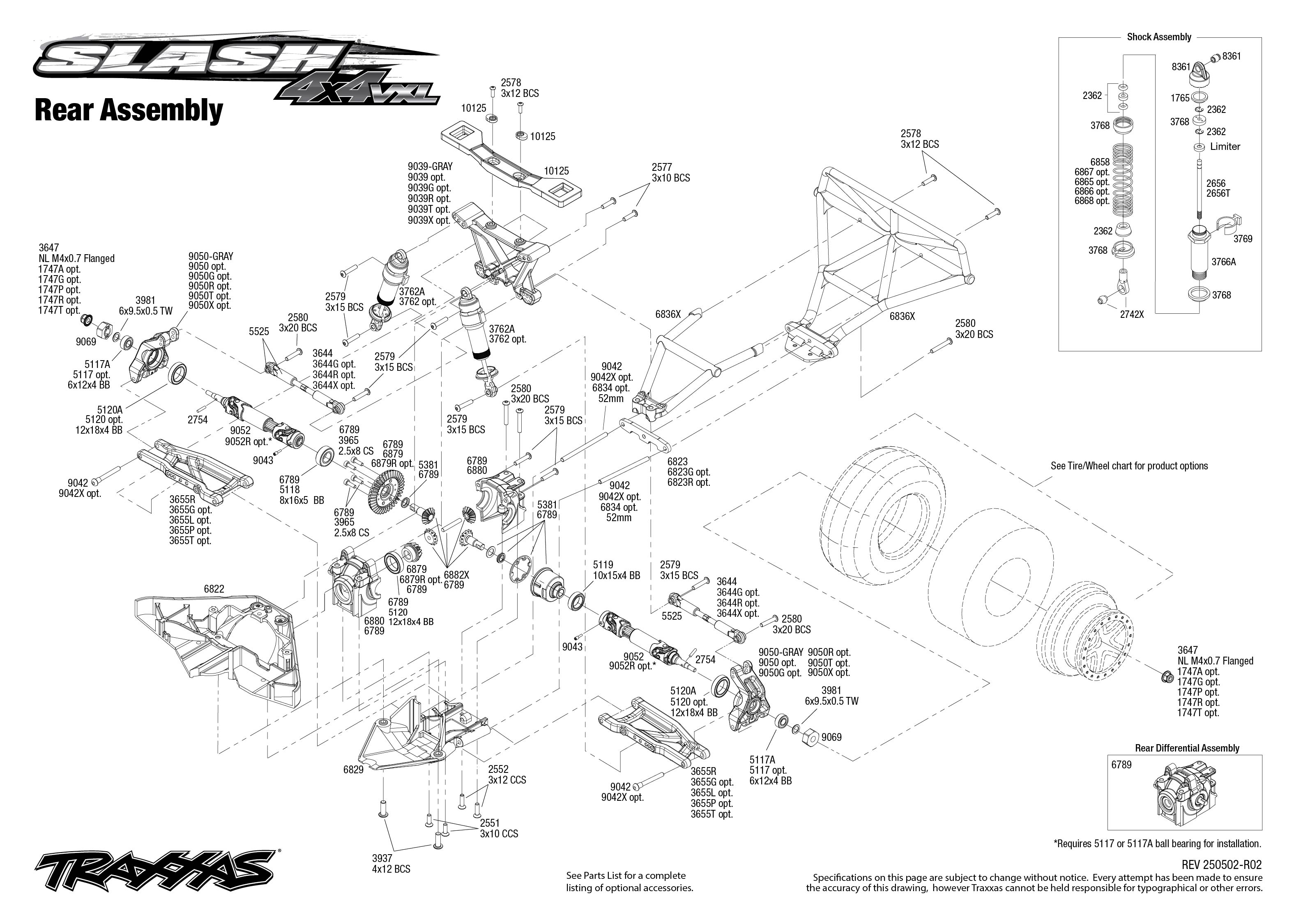 Traxxas Slash 4X4 VXL EHD (68386-4) Rear Assembly Exploded View