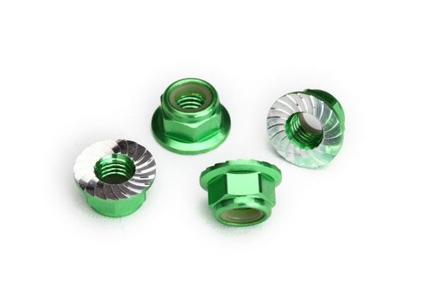 Traxxas Nuts 5mm flanged nylon locking (aluminum green-anodized serrated) (4)