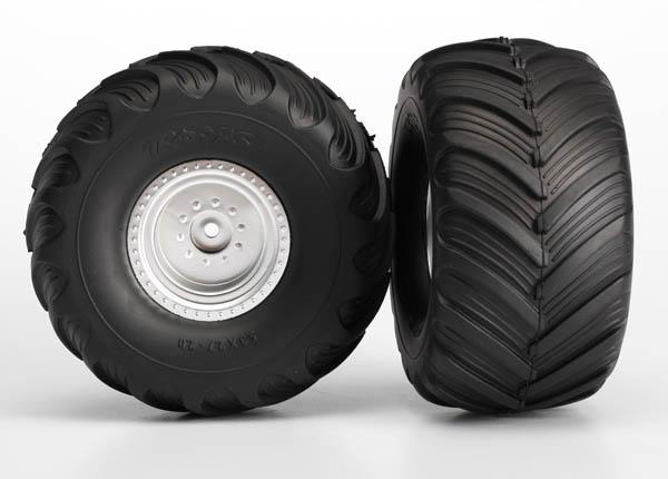 Traxxas Tires & Wheels, Assembled, Glued (Monster Jam Replica, Satin Chrome, Wheels, Monster Jam Replica Tires, Foam Inserts) (Nitro Rear/ Electric Front) (2)