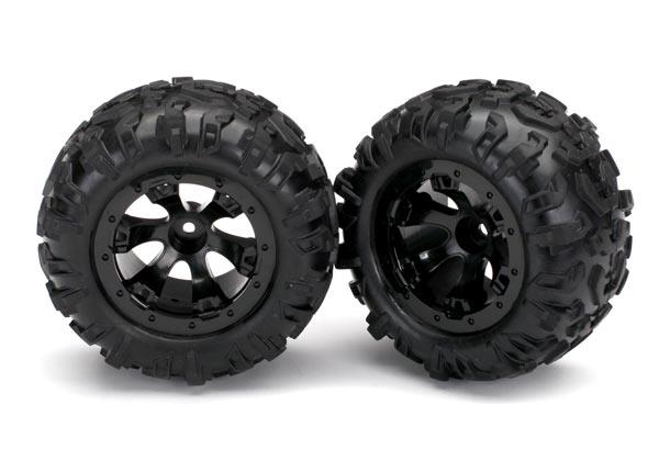 Traxxas Tires & wheels, assembled, glued (Geode black, beadlock style wheels, Canyon AT tires, foam inserts) (2)