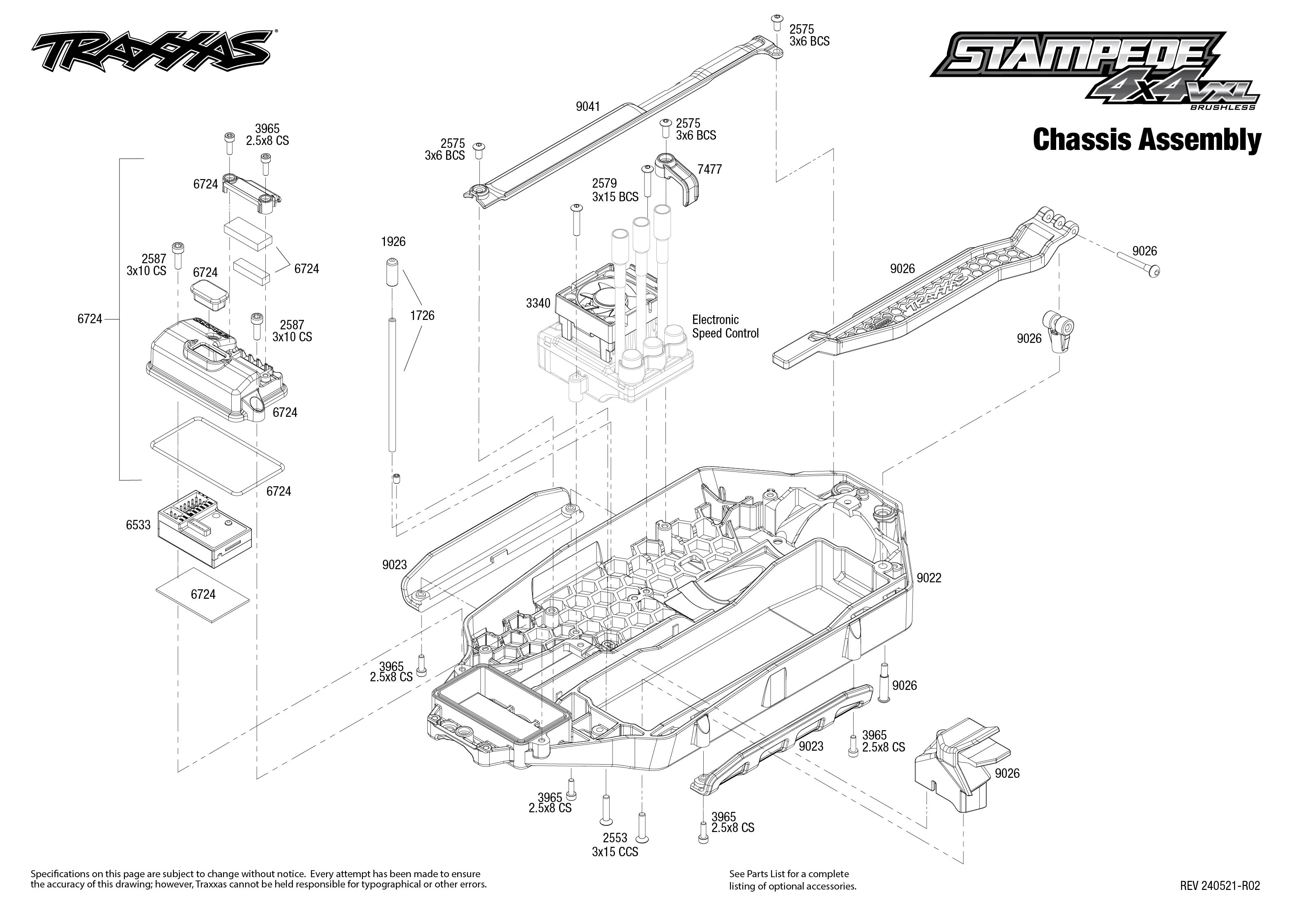 Traxxas Stampede 4X4 VXL (90376-4) Chassis Assembly Exploded View
