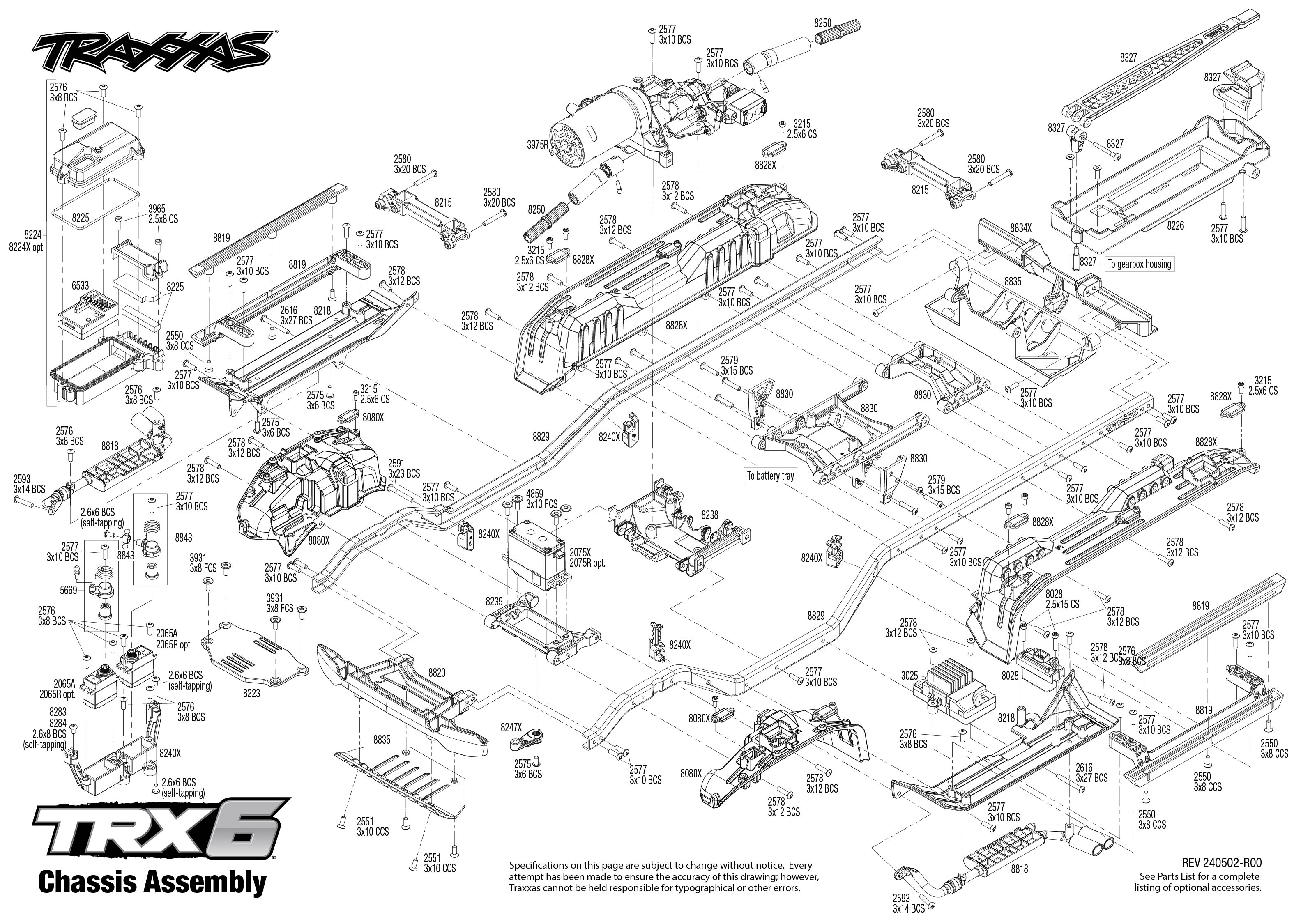 Traxxas TRX-6 Mercedes-Benz® G 63® AMG 6X6 (88296-4) Chassis Assembly Exploded View