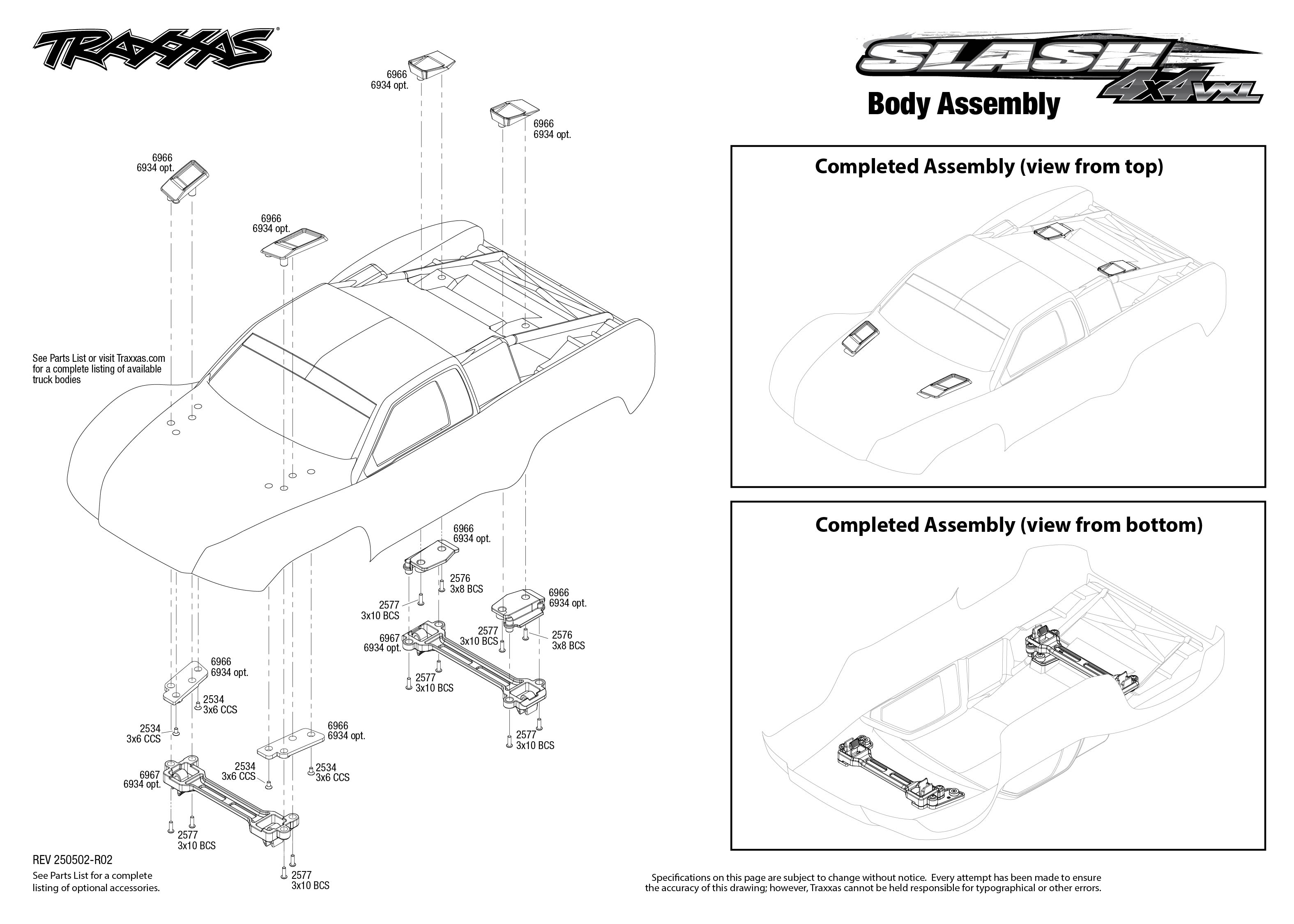 Traxxas Slash 4X4 VXL EHD (68386-4) Body Assembly Exploded View