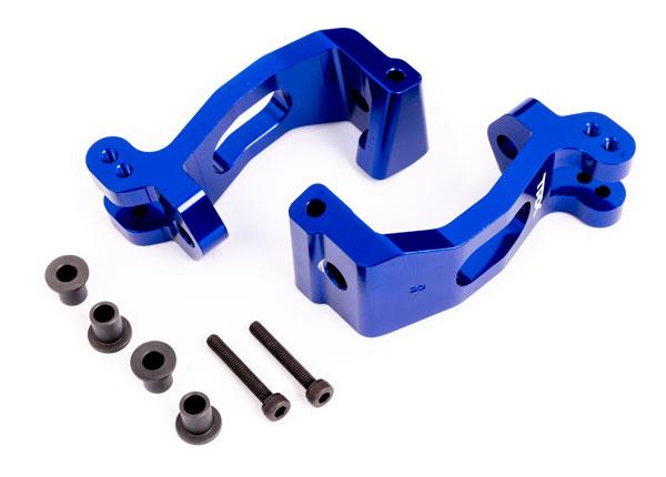 Traxxas Caster blocks (c-hubs), 6061-T6 aluminum (blue-anodized), left & right/ kingpin bushings (4)/ 3x20mm CS (with threadlock) (4)