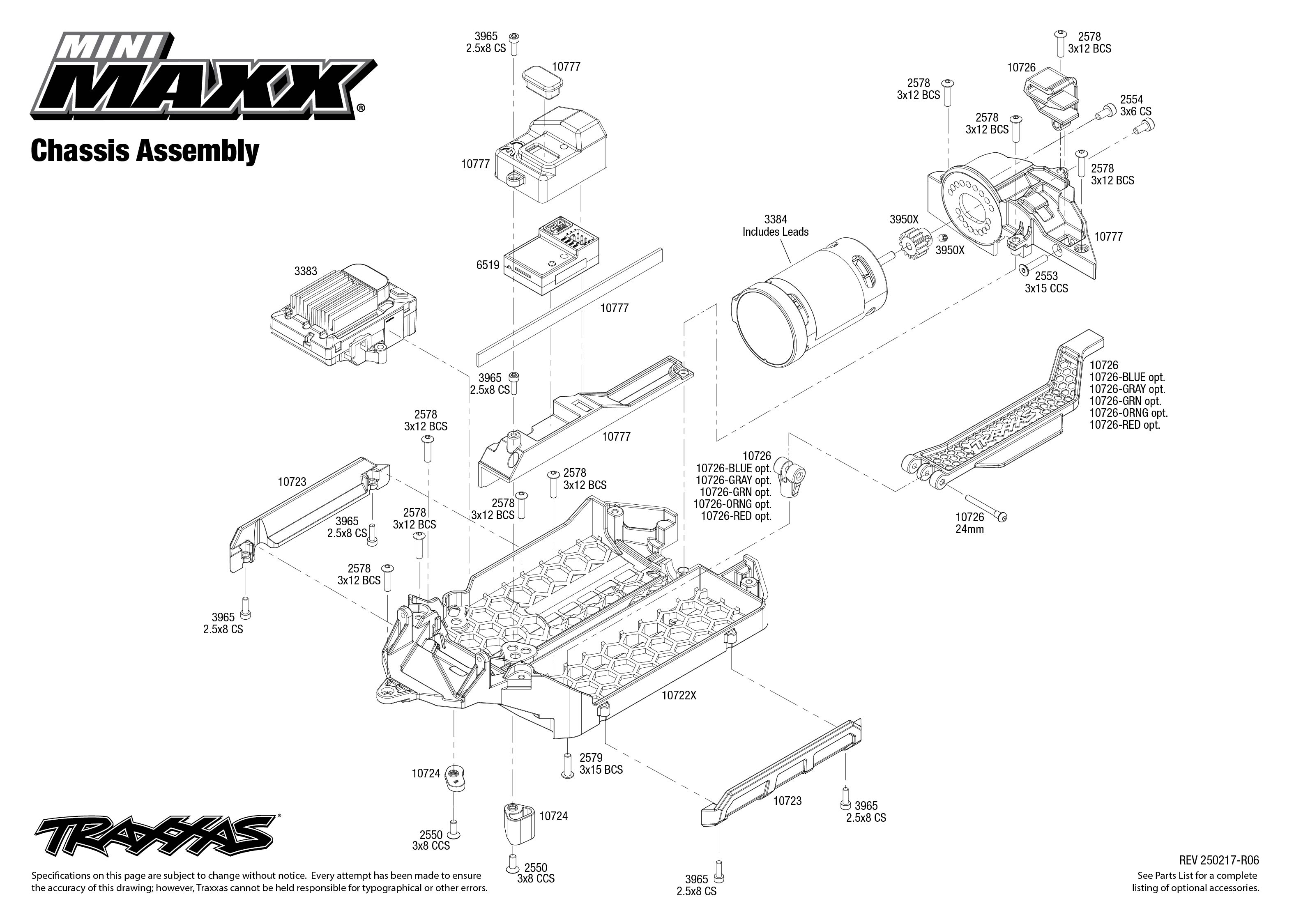 Traxxas Mini Maxx® (107154-1) Chassis Assembly Exploded View