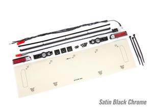 Traxxas LED lights tail lights (red)/ power harness/ tail light housings (left & right)/ tailgate trim (satin black chrome)/ zip ties (3)