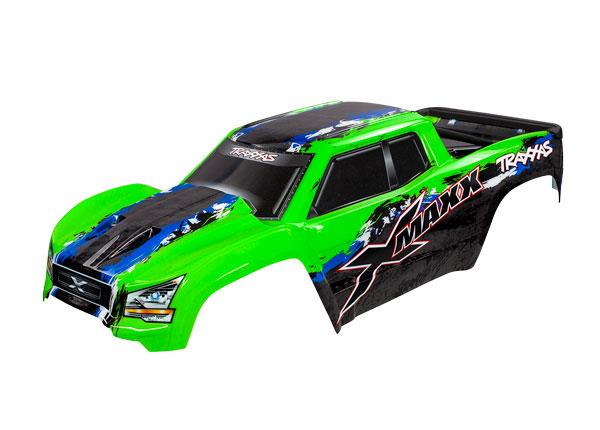 Traxxas Body, X-Maxx®, green (painted, decals applied) (assembled with front & rear body mounts, rear body support, and tailgate protector)