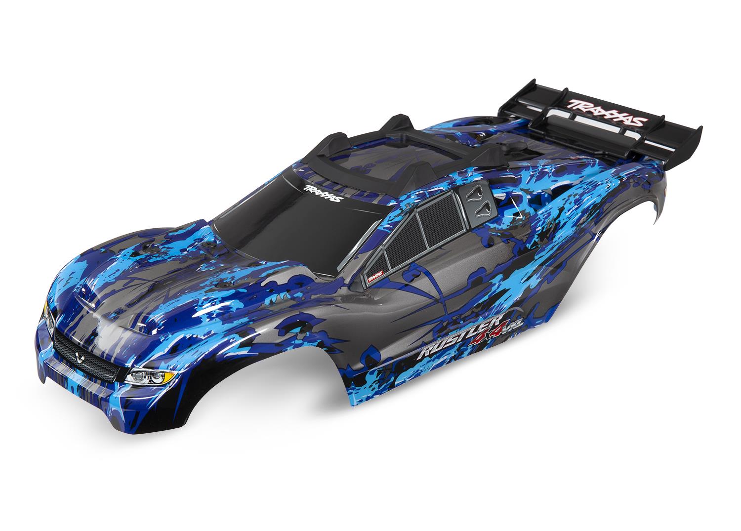 Traxxas Body Rustler 4X4 silver/ window grille lights decal sheet (assembled with front & rear body mounts and rear body support for clipless mounting)