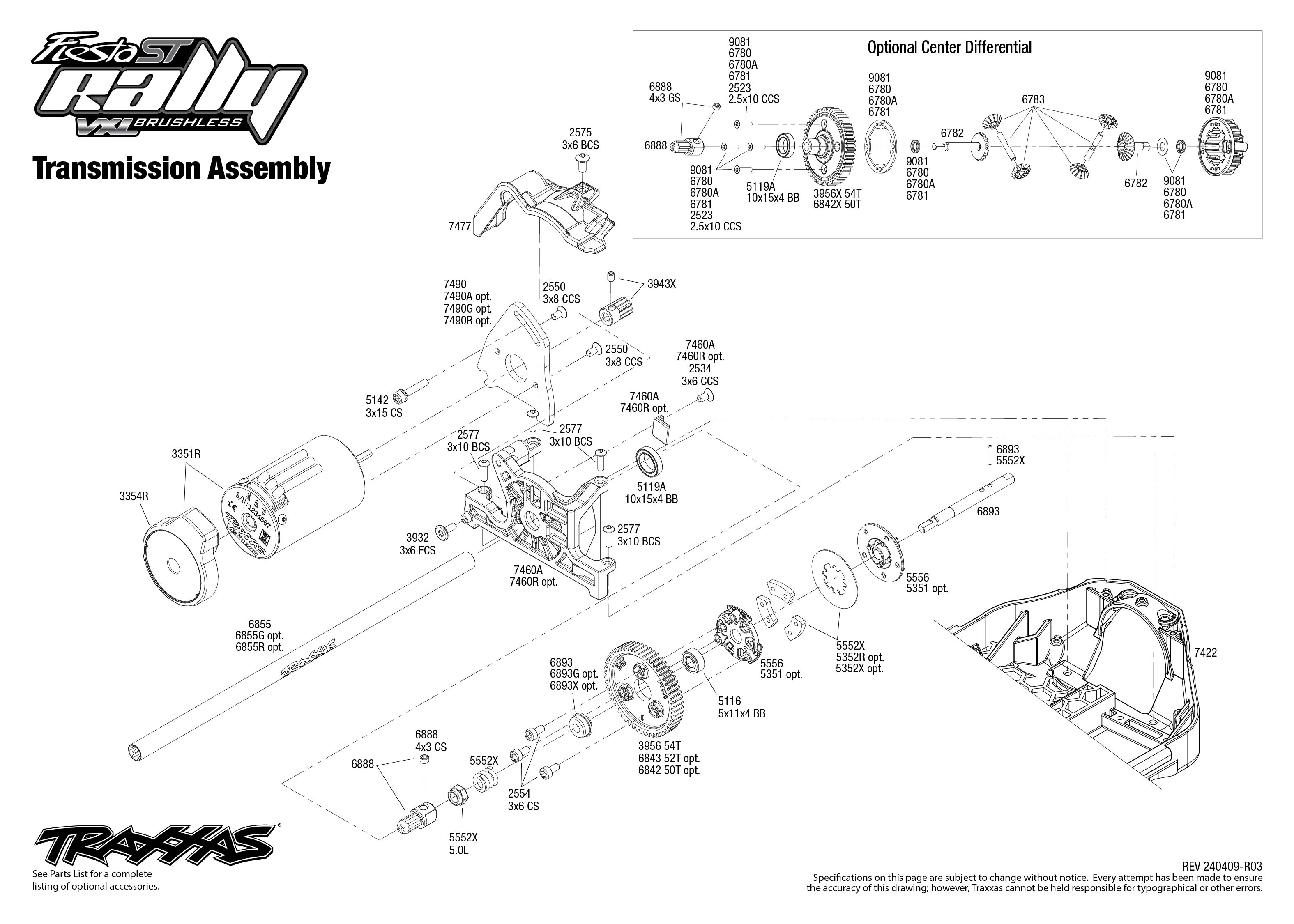 Traxxas Ford Fiesta ST Rally VXL (74276-4) Transmission Assembly Exploded View