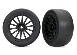 Traxxas Tires and wheels assembled glued (multi-spoke black wheels 2.0' ultra-wide slick tires foam inserts) (front) (2)