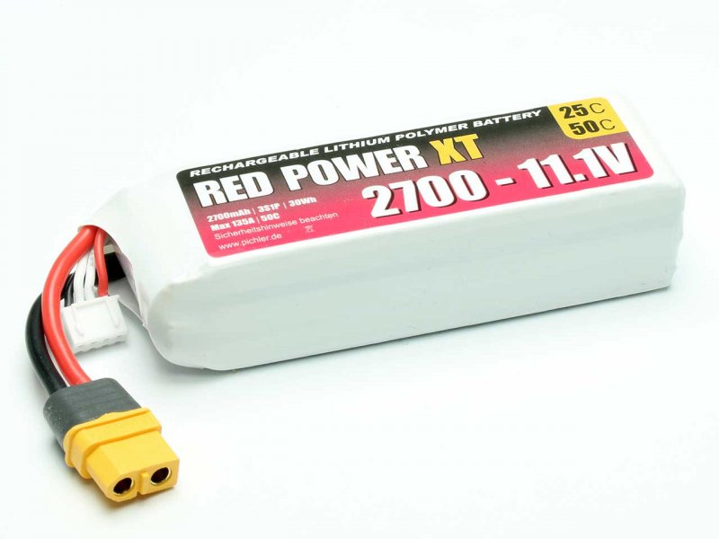Red Power XT LiPo Accu 11.1 Volt 2700mAh 25C XT60/XH