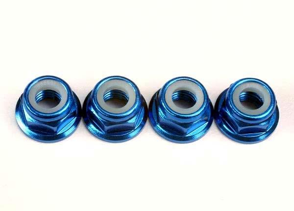 Traxxas Nuts, 5mm Flanged Nylon Locking (Aluminum, Blue-Anodized) (4)