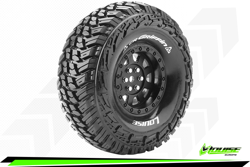 Louise RC CR-GRIFFIN 1/10 Crawler Tire Set Mounted Super Soft Black 1.9 Wheels Hex 12mm (2)