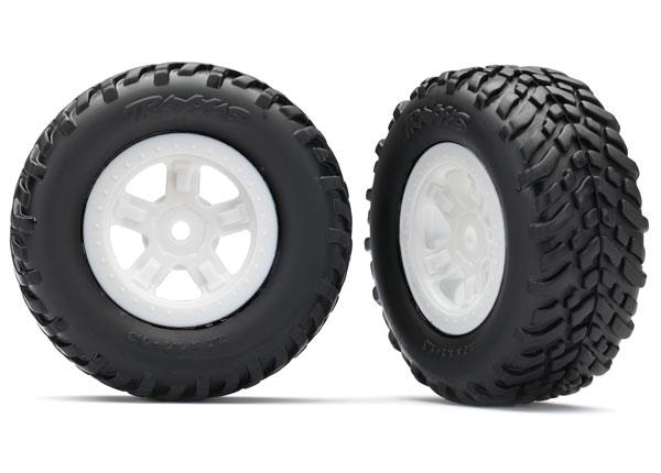 Traxxas Tires and wheels assembled glued, SCT white wheels SCT off-road racing tires (2) 1/18