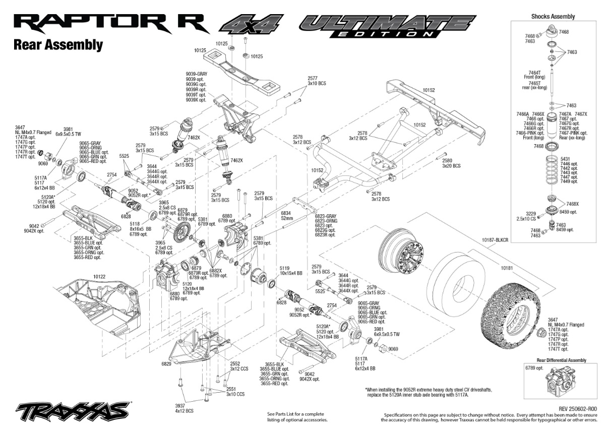Traxxas Raptor R 4X4 Ultimate (101177-4) Rear Assembly Exploded View