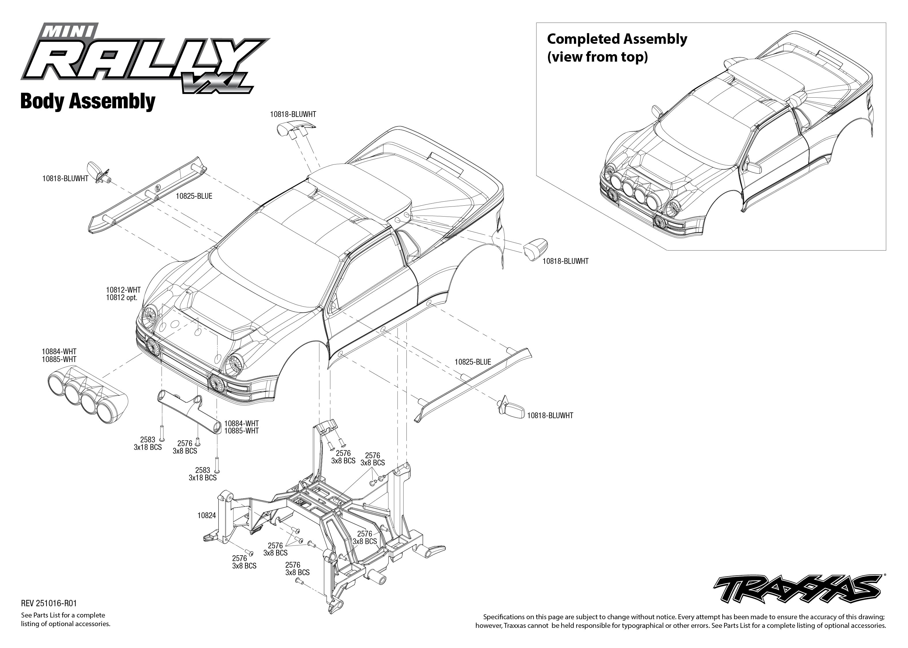 Traxxas Mini Rally VXL Ford RS200 (108046-1) Body Assembly Exploded View