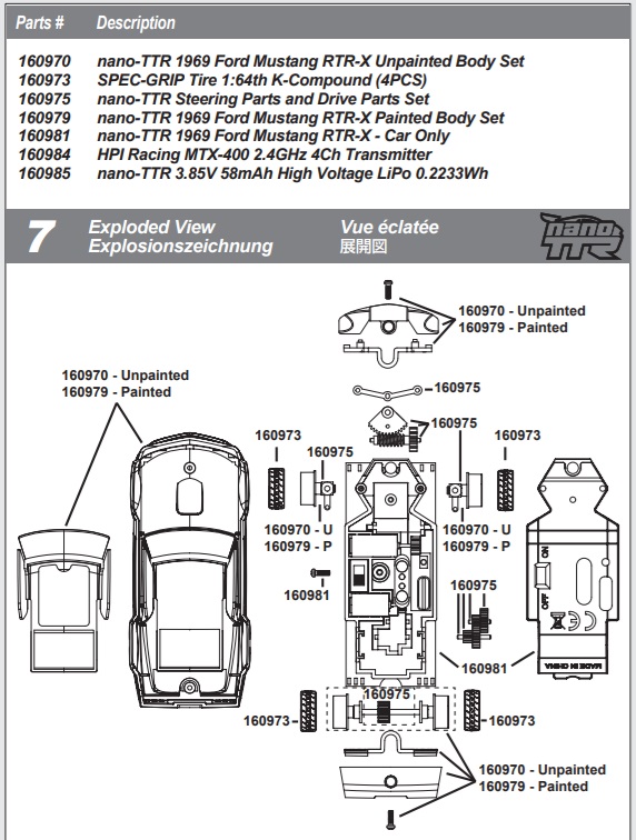 HPI Nano TT-R Mustang RTR-X 1/64 Exploded View