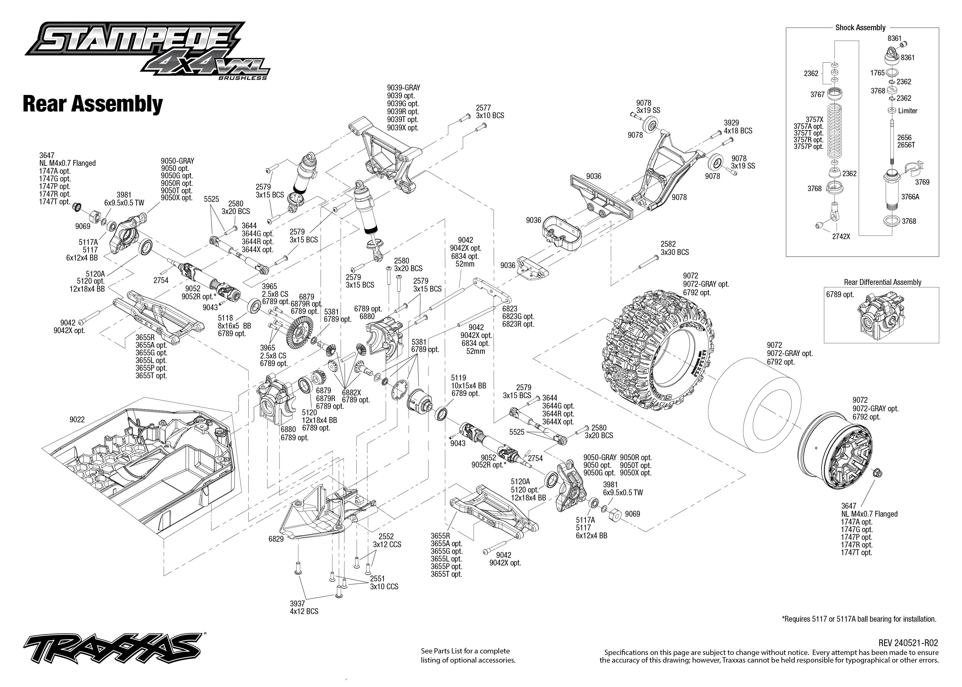 Traxxas Stampede 4X4 VXL (90376-4) Rear Assembly Exploded View
