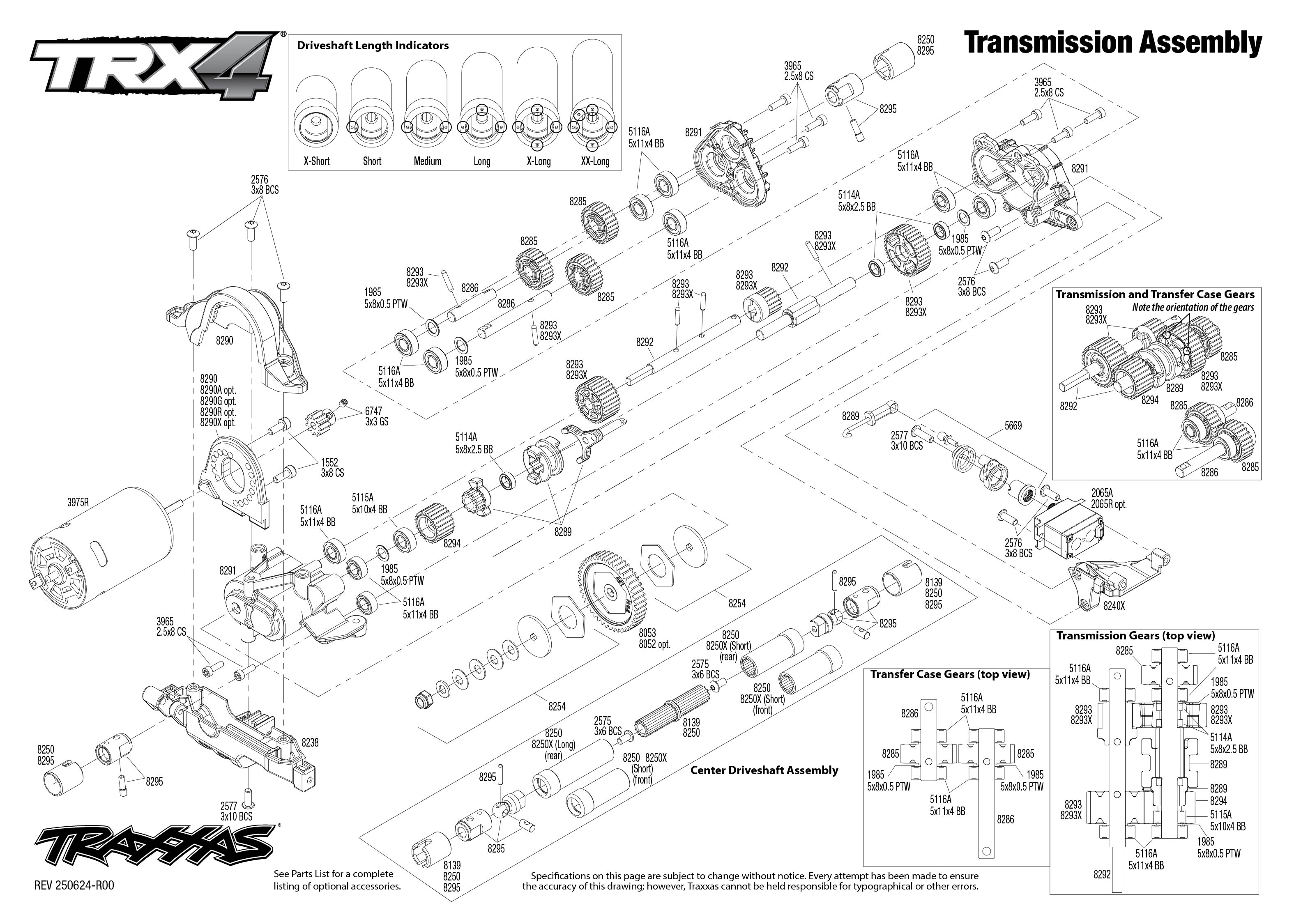 Traxxas TRX-4 Nissan Pathfinder (110056-4) Transmission Assembly Exploded View
