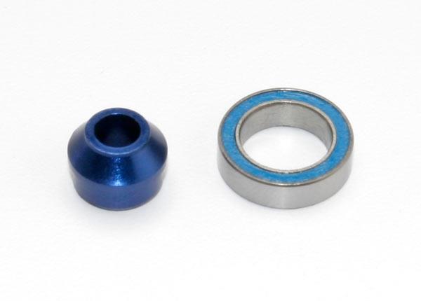 Traxxas Bearing adapter, 6061-T6 aluminum (blue-anodized) (1)/10x15x4mm ball bearing (black rubber sealed) (1) (for slipper shaft)