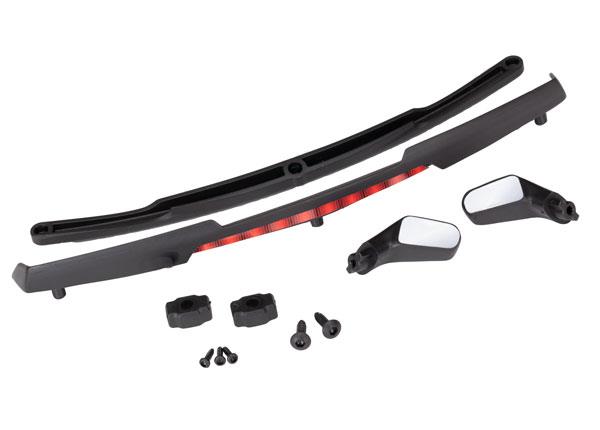 Traxxas Mirrors, side, black (left & right)/ mirror retainers (2)/ spoiler, black/ spoiler retainer (1)/ 1.6x5 BCS (self-tapping) (3)/ 2.6x8 BCS (self-tapping) (2) (fits #8386 body)