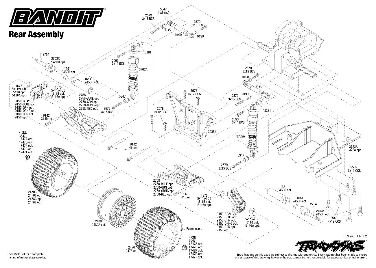 Traxxas Bandit (24254-8) Rear Assembly Exploded View