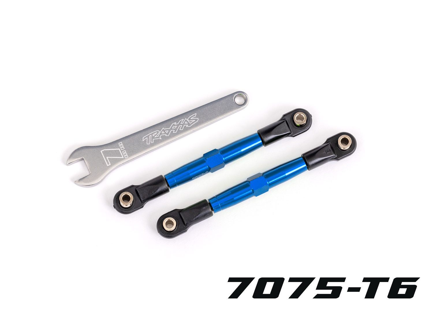 Traxxas Toe links front (TUBES blue-anodized 7075-T6 aluminum stronger than titanium) (2) (assembled with rod ends and hollow balls)/ aluminum wrench (1) (fits Drag Slash)