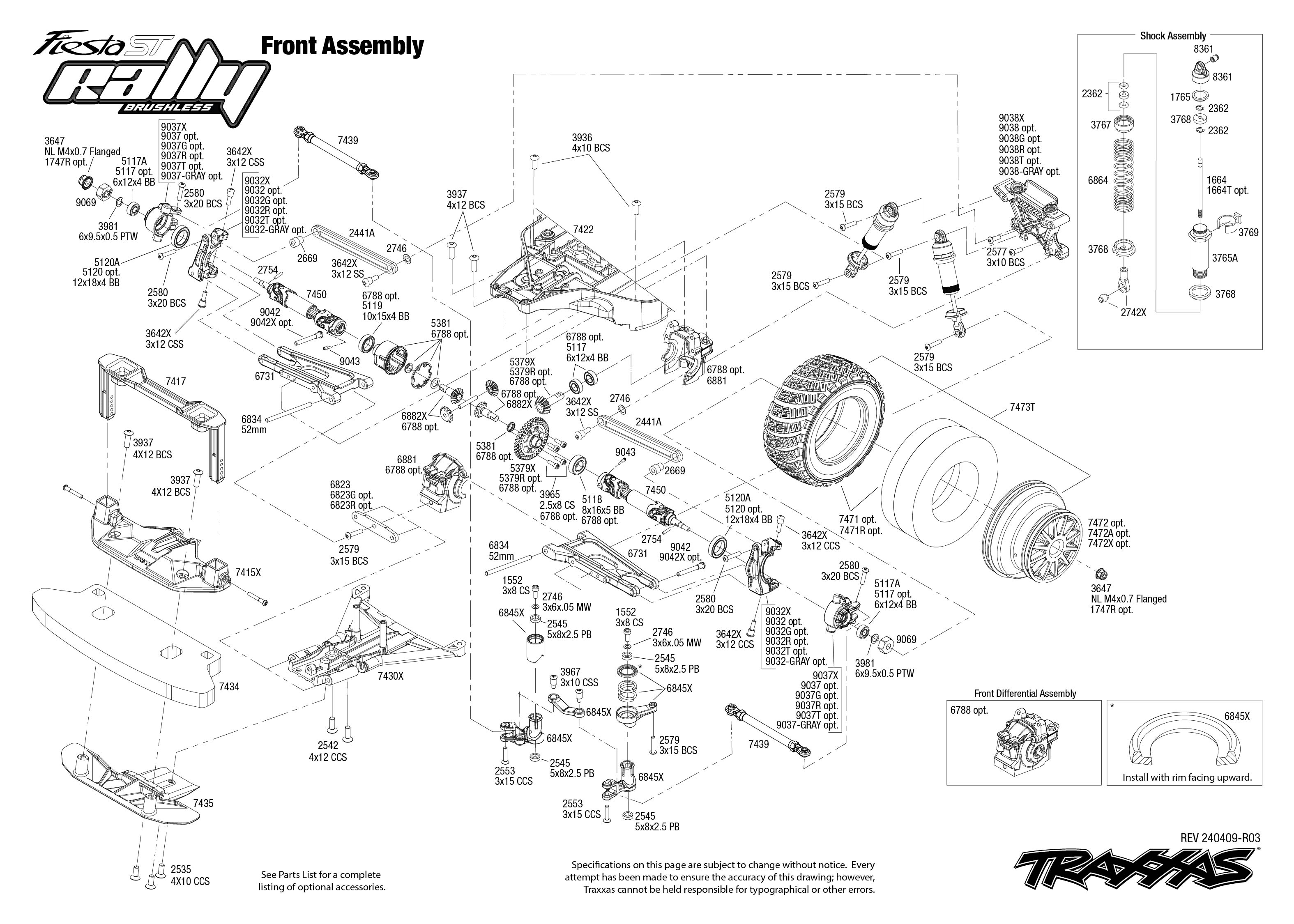 Traxxas Ford Fiesta ST Rally Brushless (74154-4) Front Assembly Exploded View
