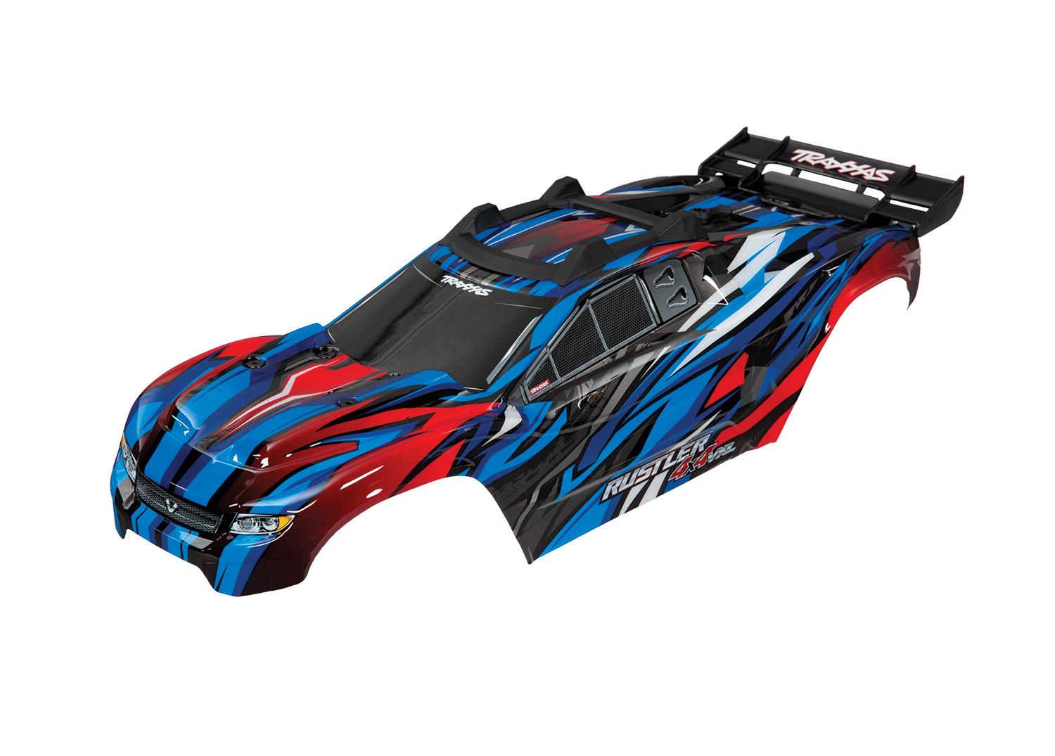 Traxxas Body Rustler 4X4 VXL blue/ window grille lights decal sheet (assembled with front & rear body mounts and rear body support for clipless mounting)