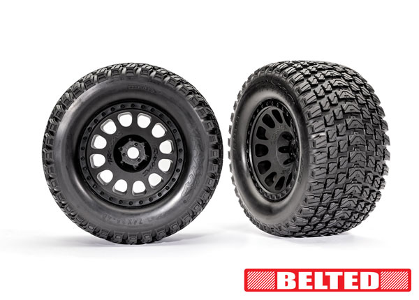 Traxxas Tires & wheels, assembled, glued (XRT™ Race black wheels, Gravix™ Betled tires, foam inserts) (left & right)