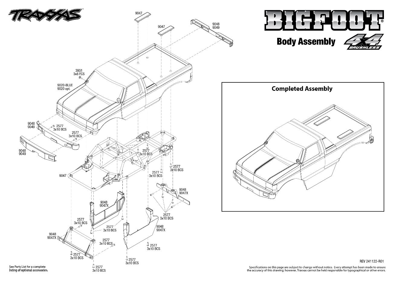 Traxxas Bigfoot 4X4 Brushless (67134-4) Body Assembly Exploded View