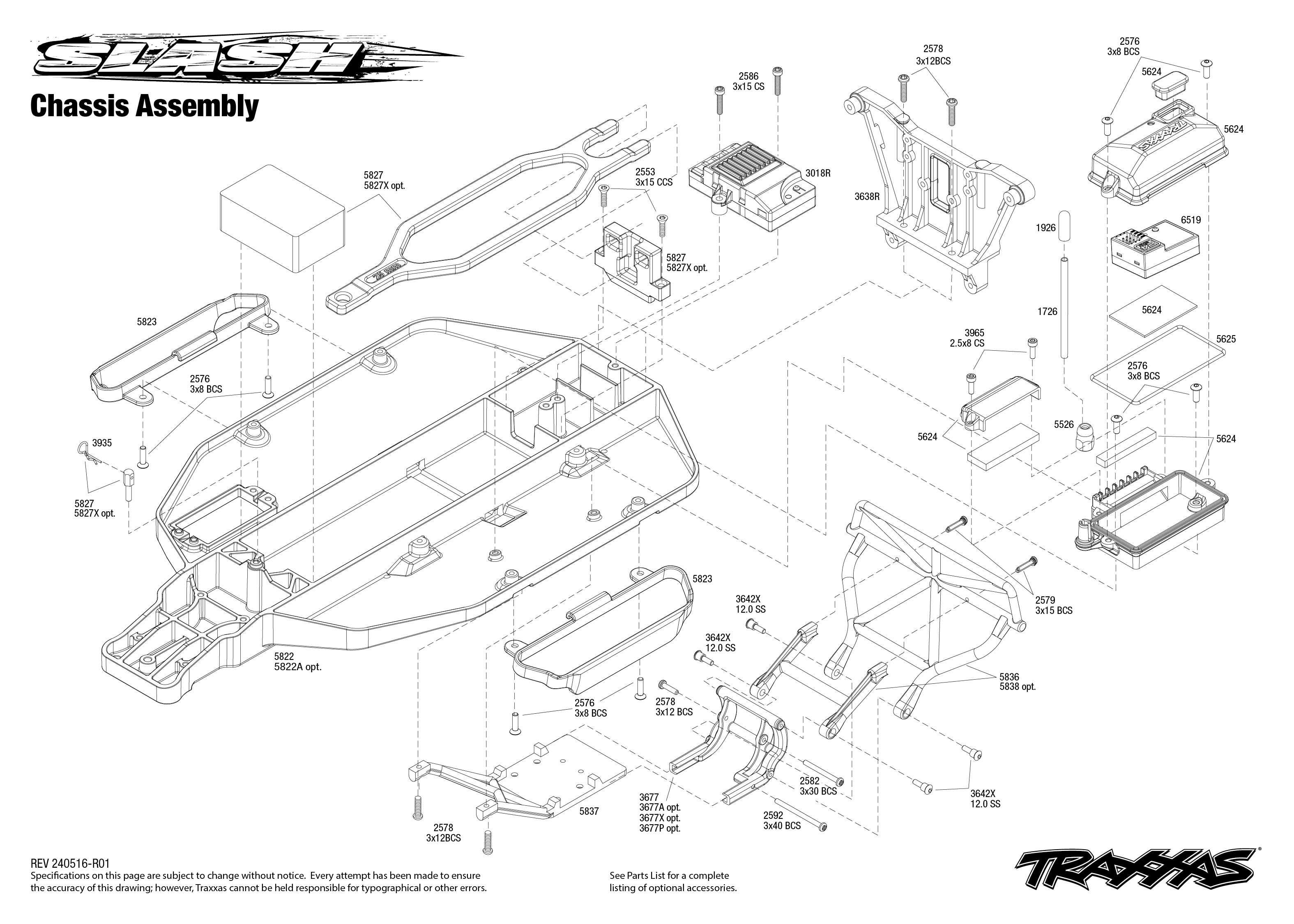 Traxxas Slash EHD (58234-8) Chassis Assembly Exploded View