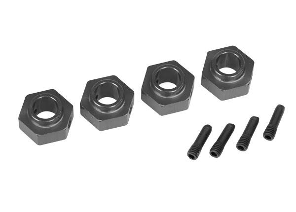 Traxxas Wheel hubs, 12mm hex, 6061-T6 aluminum (charcoal gray-anodized) (4)/ 3x10 screw pin (4)