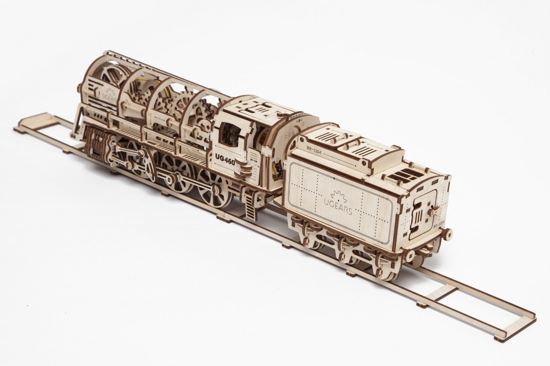 U-Gears Locomotief met Tender aangedreven door een elastiek motor mechanisch houten bouwpakket