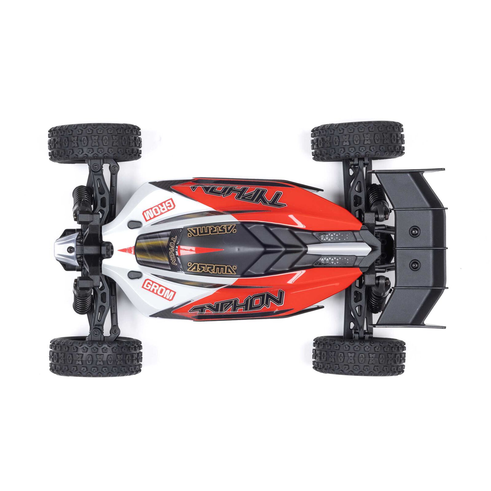 Arrma TYPHON GROM MEGA 380 Brushed 4X4 Small Scale Buggy RTR with Battery & Charger Red/White 1/18