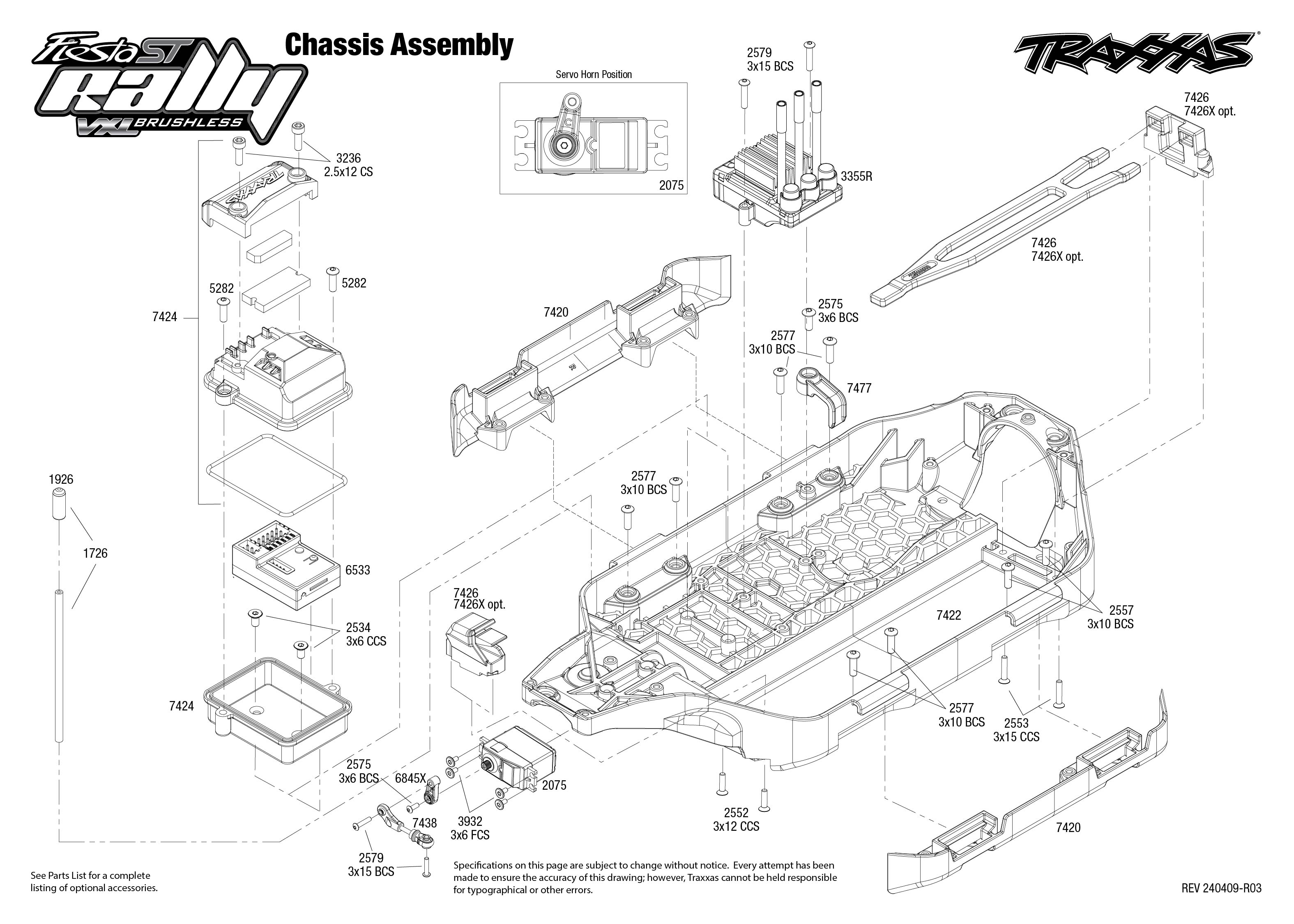 Traxxas Ford Fiesta ST Rally VXL (74276-4) Chassis Assembly Exploded View
