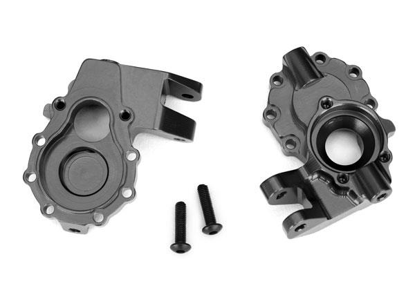 Traxxas Portal housings, Inner (front), 6061-T6 aluminum (charcoal gray-anodized) (2)/ 3x12 BCS (2)